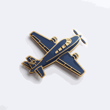 Stylized Dark Blue and Gold Propeller Airplane Illustration with Subtle Texture and Shadow