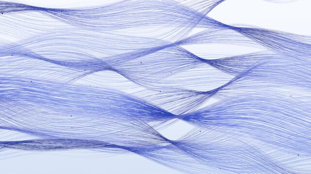Seamless 4K Loop of Slim Blue Line Bands Flowing Right to Left on a Pale White Background