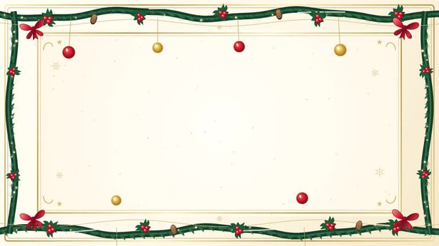 Christmas holiday background video motion featuring festive decorated border frames and sparkling magical lights.