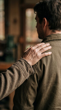 Caring Hand Placed On Friend Shoulder Showing Support And Empathy