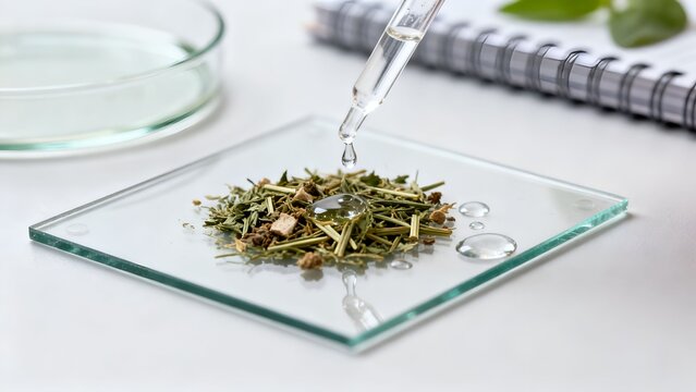 Chemical Testing of Herbal Plant Samples Using Liquid Drops, Natural Extract Analysis for Biotechnology Research, Botanical Medicine, Laboratory Experiments and Scientific Discovery