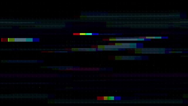 Digital Glitch Color Bars Distortion on Black Background Transition