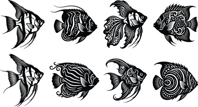 Deep Sea Anglerfish Silhouette Vector Set