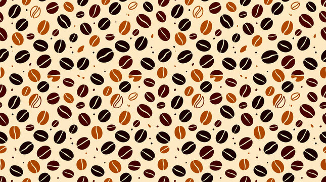 Roasted brown and dark coffee beans seamless pattern background