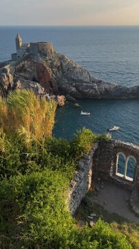 Portovenere, San Pietro Church and Panoramic Rocky Cliffs by the Sea