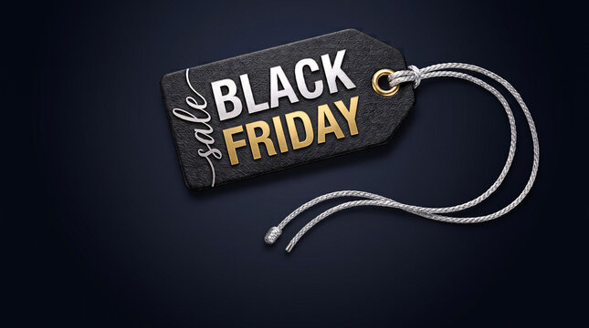 &Eacute;tiquette Black Friday en relief sur fond bleu nuit