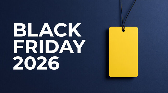 Affiche Black Friday 2026 avec &eacute;tiquette jaune
