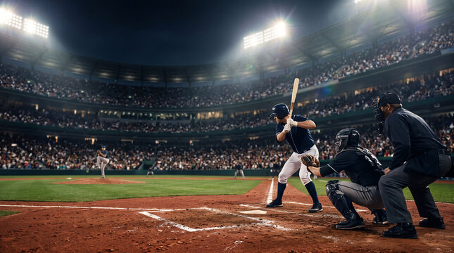 Joueur de baseball attendant un lancer sous les projecteurs