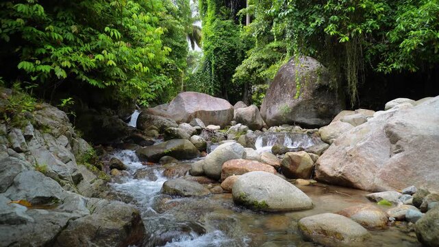 Giant Granite Boulders in Tropical Forest River 4K