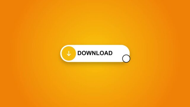 Bright orange background with a clean white download button featuring a glowing toggle switch for a modern digital interface.