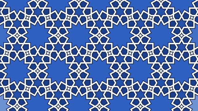 Royal blue and white Islamic rosette pattern building itself
