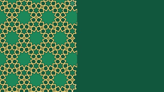Emerald and gold Islamic rosette pattern building itself seamless loop