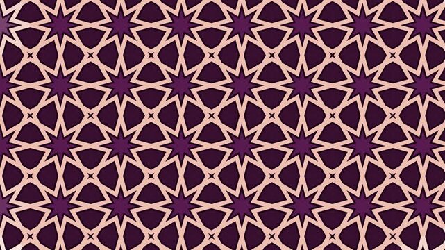 Plum and rose gold Islamic eight point star pattern building itself
