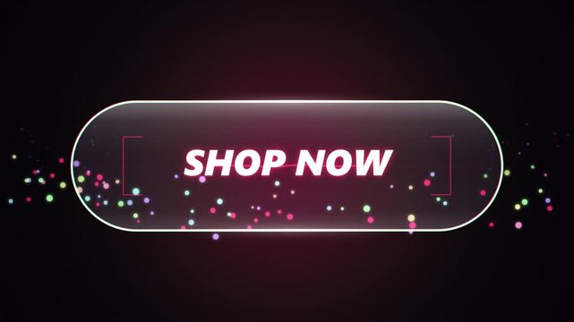 Futuristic glowing oval button with 'Shop Now' text and sparkle effects for digital marketing and e-commerce promotions.