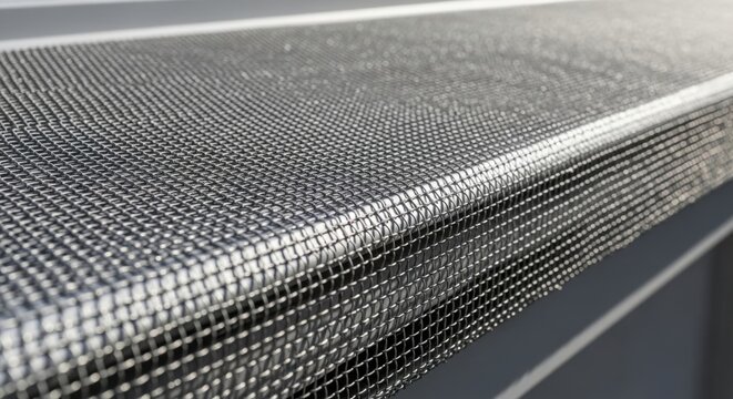 Close up of fine metal mesh material with intricate weave industrial texture background