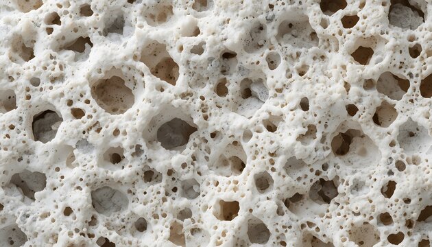 Close-up of porous white sponge-like texture with irregular holes