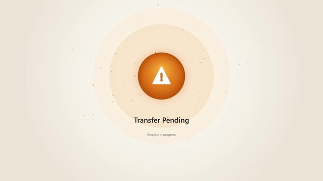 Orange play button inside a circular badge labeled transfer pending with a progress bar underneath.