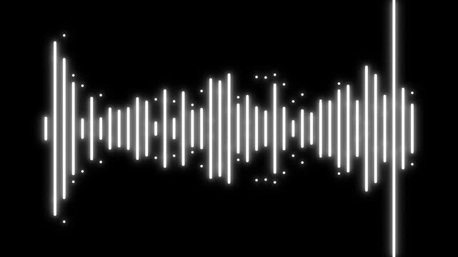 Abstract music audio wave digital frequency waveform visualization podcast soundtrack equalizer online audio streaming motion on black background white frequency bars 4k dynamic motion background