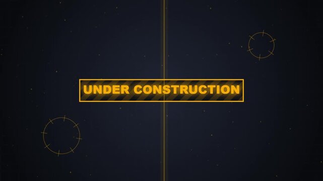 Under construction sign with a bold yellow border and text placed against a dark, minimalist background with dotted circles.