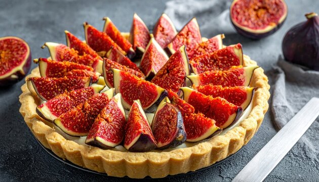 Fresh sliced ripe figs for gourmet pastry decoration