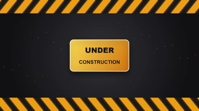Minimalist under construction sign with yellow border and text on dark background with subtle starry pattern.