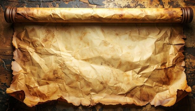 Unrolled ancient parchment scroll with curled edges