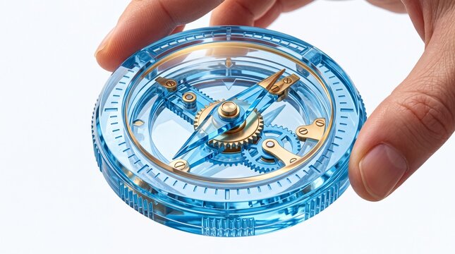 Winter vektor compass with golden gears and ice texture
