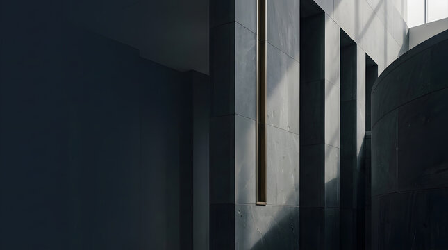 Minimalist Architectural Interior Featuring Sharp Geometric Shadows and Sunlight Reflections