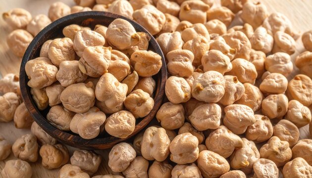 Pile of raw garbanzo beans, healthy legume ingredient