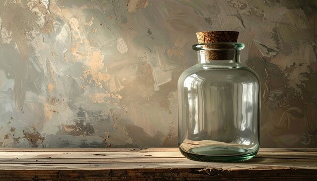 Empty vintage clear glass jar with airtight stopper