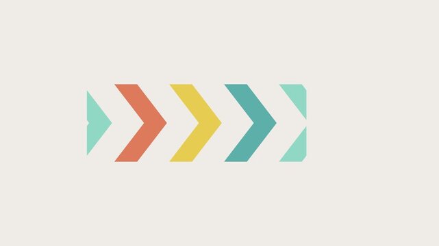 Colorful chevron arrows moving right on an ivory background