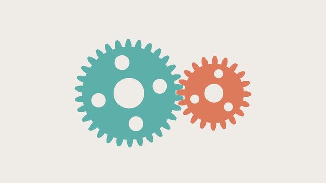Two interlocking gears rotating in opposite directions