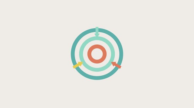 Three arrows moving toward a circular target and back