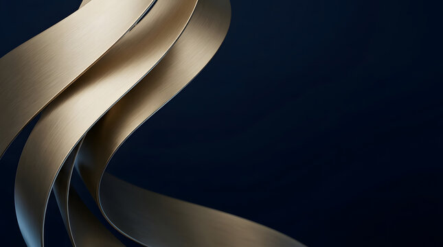 Elegant Gold Ribbon Waves Against Deep Blue Background - Luxurious Abstract Design