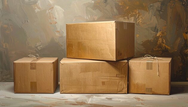 Stack of four cardboard shipping boxes