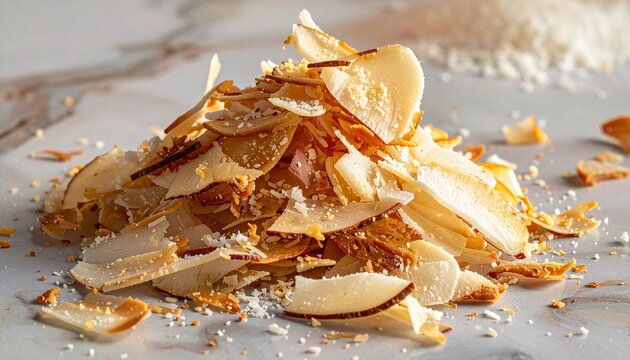 Pile of toasted coconut flakes for cake decorating