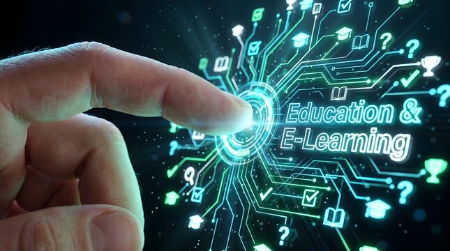 Education and e-learning digital interface finger interaction shot
