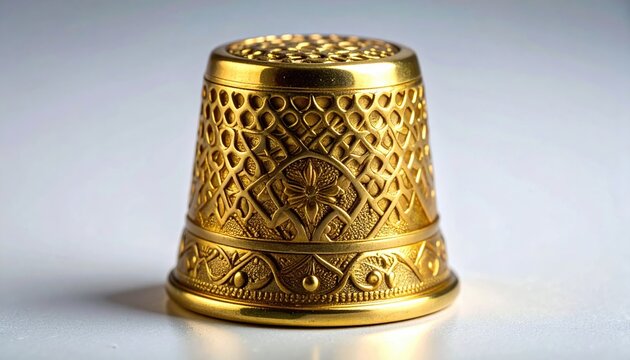 Ornate engraved golden brass sewing thimble