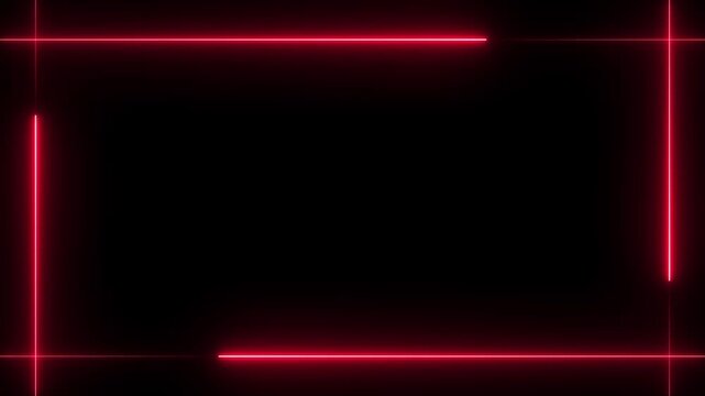 Neon line glowing square frame on black background. Glowing neon frame background square shape animation.