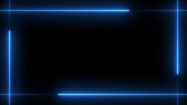 Neon line glowing square frame on black background. Glowing neon frame background square shape animation.