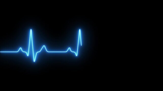 White glowing neon heartbeat pulse animation on black background showing cardiogram line style in loop ECG medical concept. 4K video