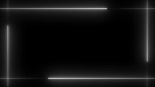 Neon line glowing square frame on black background. Glowing neon frame background square shape animation.
