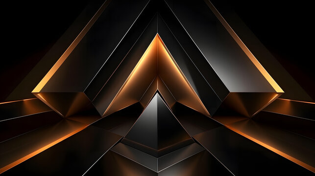 Abstract 3D Geometric Forms with Metallic and Orange Glow