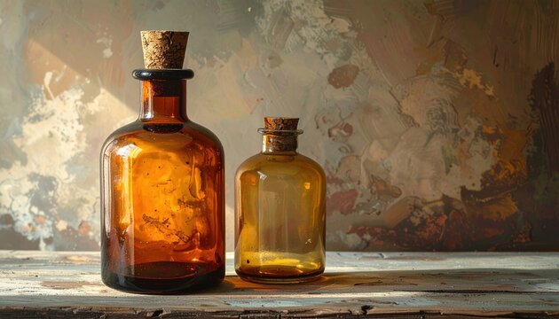 Vintage amber apothecary bottle with cork stopper