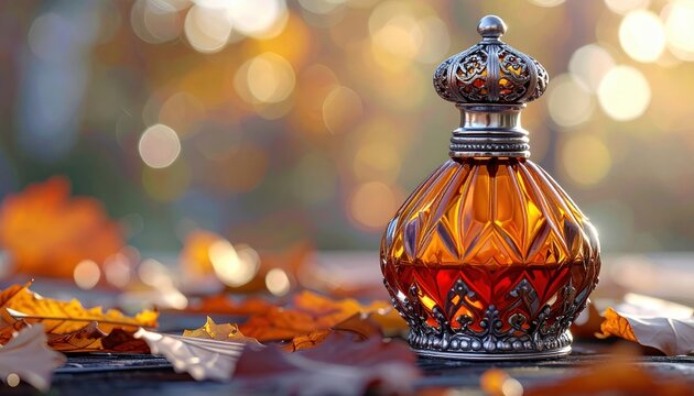 Vintage amber perfume bottle with filigree silver cap