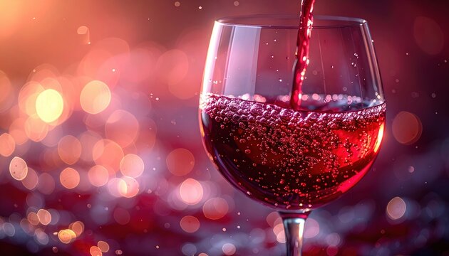 Elegant glass of red wine with sparkling bubbles