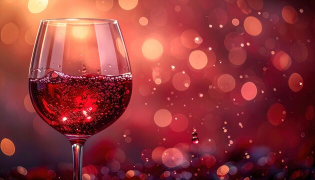 Elegant glass of red wine with sparkling bubbles