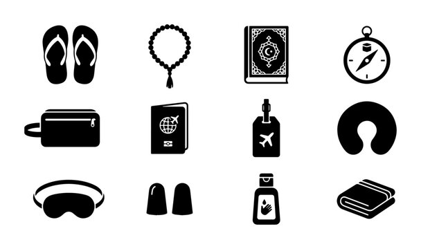 Travel Icons: Essentials for Journey, Holiday, Vacation, Trip, Baggage, Comfort