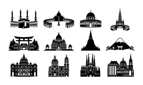 Global Landmarks Collection, Iconic Architecture Silhouettes, World Travel Icons