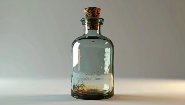 Empty vintage glass potion bottle with cork stopper
